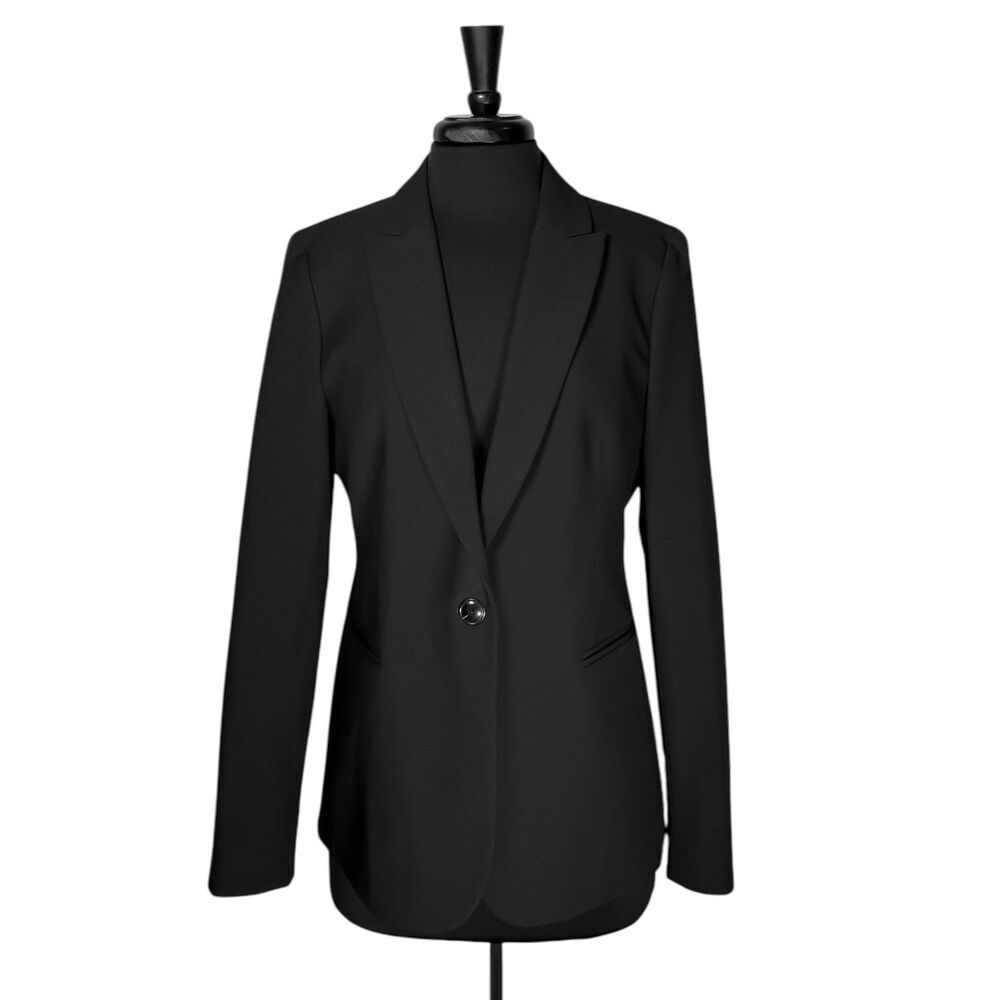 J.Crew Womens 12 Black One Button Blazer Career Work Stretch Suit Jacket Classic